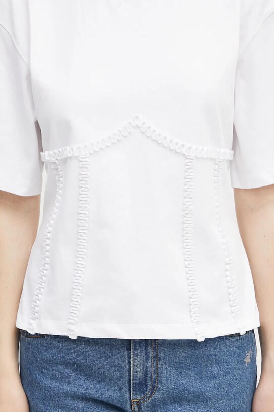GANNI tricou din bumbac Heavy Cotton Tie Back Waisted alb T4149