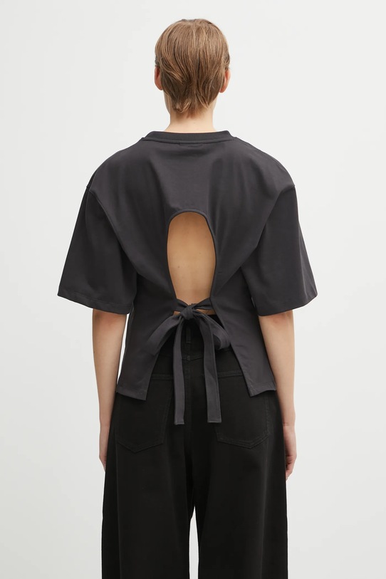 Oblečení Bavlněné tričko GANNI Heavy Cotton Tie Back Waisted T4179 šedá