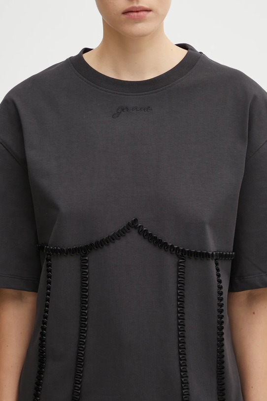 Bavlněné tričko GANNI Heavy Cotton Tie Back Waisted šedá T4179