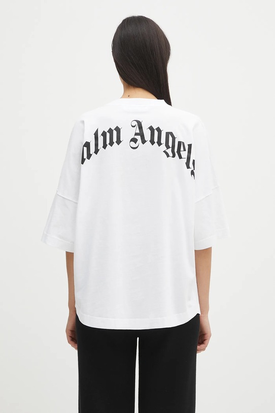 Odzież Palm Angels t-shirt bawełniany Back Curved Logo Loose PWAA023S25JER0040110 biały