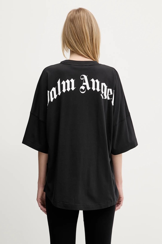 Îmbrăcăminte Palm Angels tricou din bumbac Back Curved Logo Loose PWAA023S25JER0041001 negru