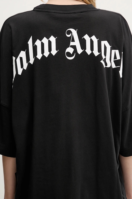 Palm Angels tricou din bumbac Back Curved Logo Loose PWAA023S25JER0041001 negru