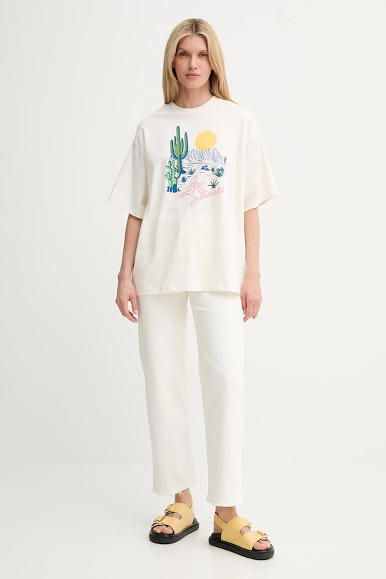 Βαμβακερό μπλουζάκι Levi's GRAPHIC SHORT STACK TEE A4924 μπεζ SS25