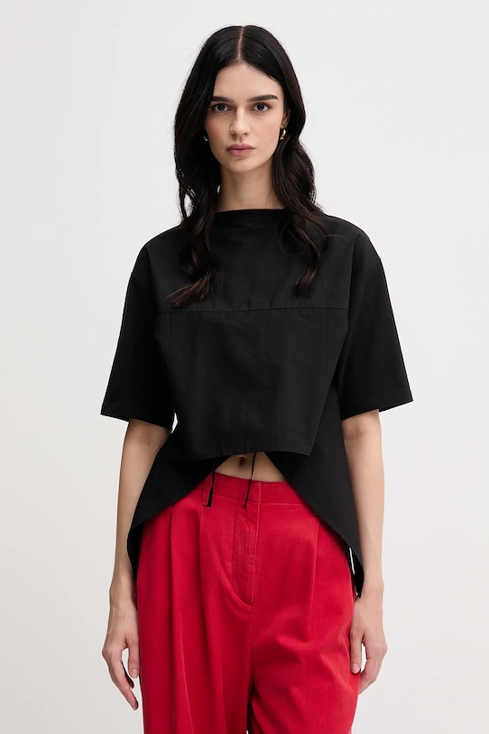 Sisley tricou din bumbac uni negru 3F1QL107K