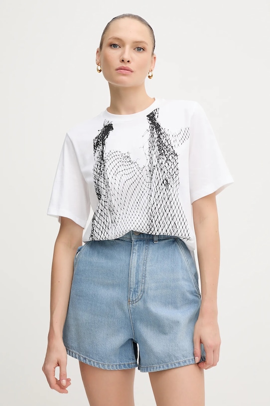 Sisley t-shirt in cotone rilassato bianco 3I1XL107G