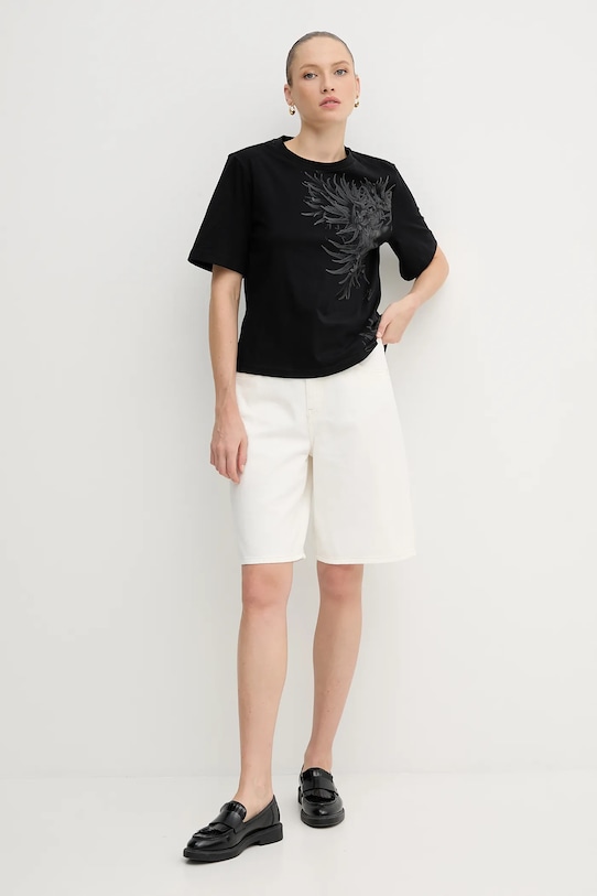 Sisley tricou din bumbac 3I1XL107G negru SS25