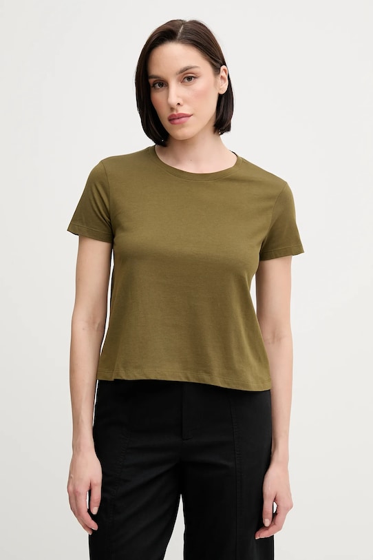 Bombažna kratka majica Sisley Okrogel zelena 3I1XL107A