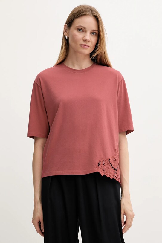 Sisley t-shirt bawełniany aplikacja różowy 3F1QL107M