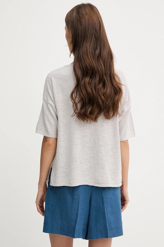 Sisley t-shirt z domieszką lnu 105GM106H szary SS25