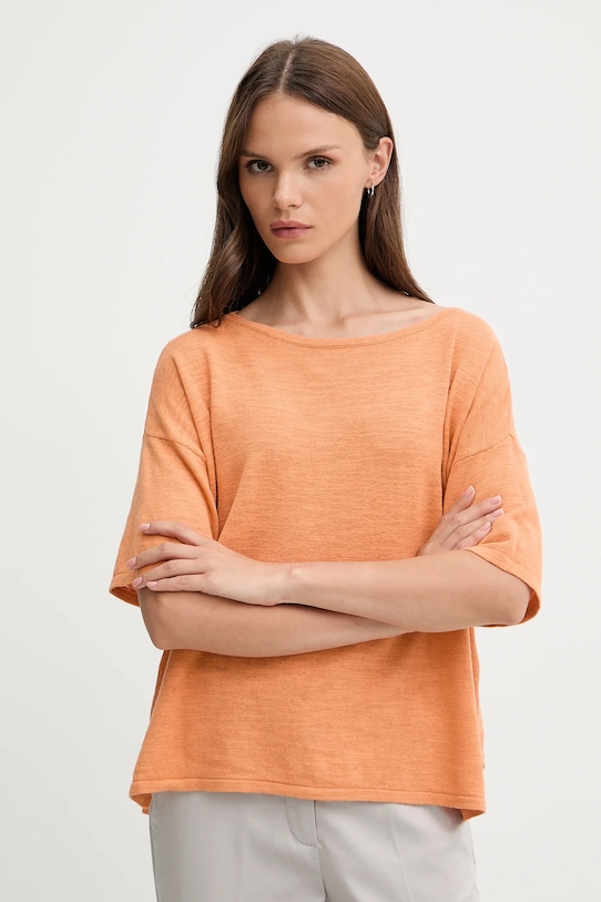 Sisley tricou din amestec de in uni portocaliu 105GM106H