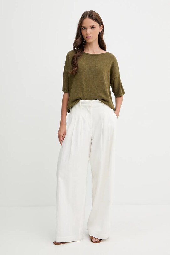 Sisley t-shirt z domieszką lnu 105GM106H zielony SS25