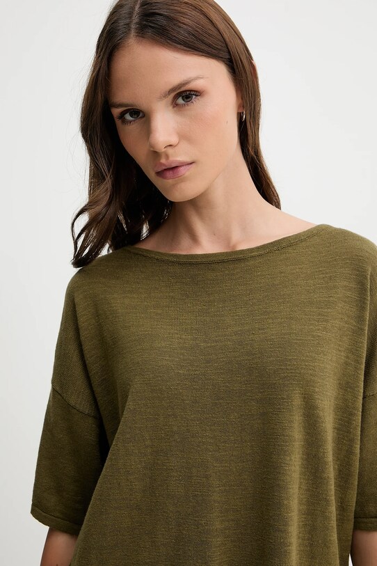 Sisley t-shirt z domieszką lnu zielony 105GM106H