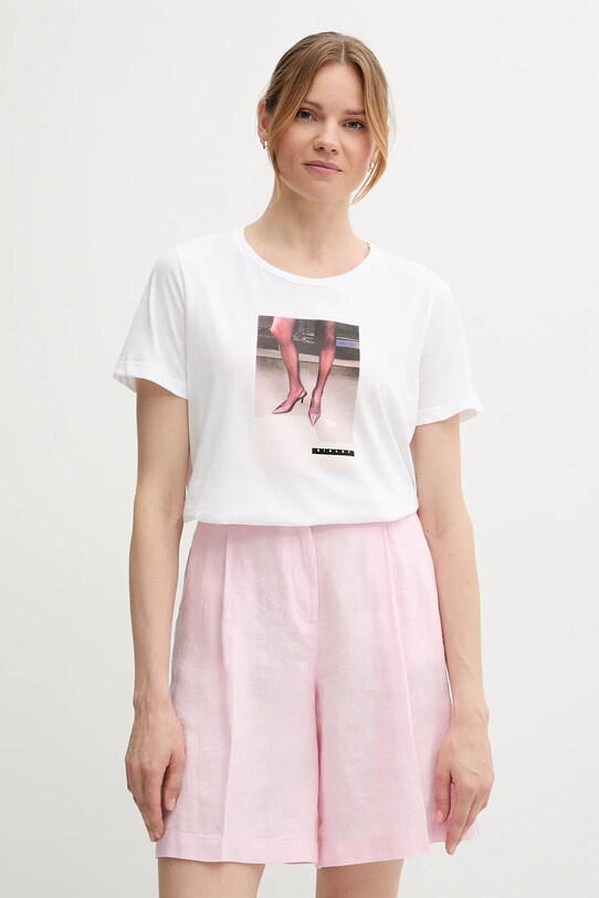 Sisley t-shirt bawełniany nadruk biały 35USL107H