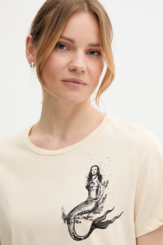 Sisley t-shirt bawełniany beżowy 35USL107H