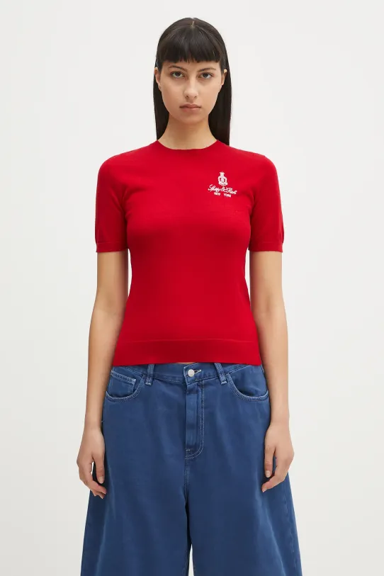Sporty & Rich maglione in lana Vendome Merino applique rosso TO078606205RE15