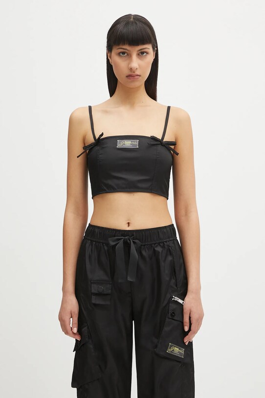 GANNI top Duchesse Nylon Strap slim nero W0483