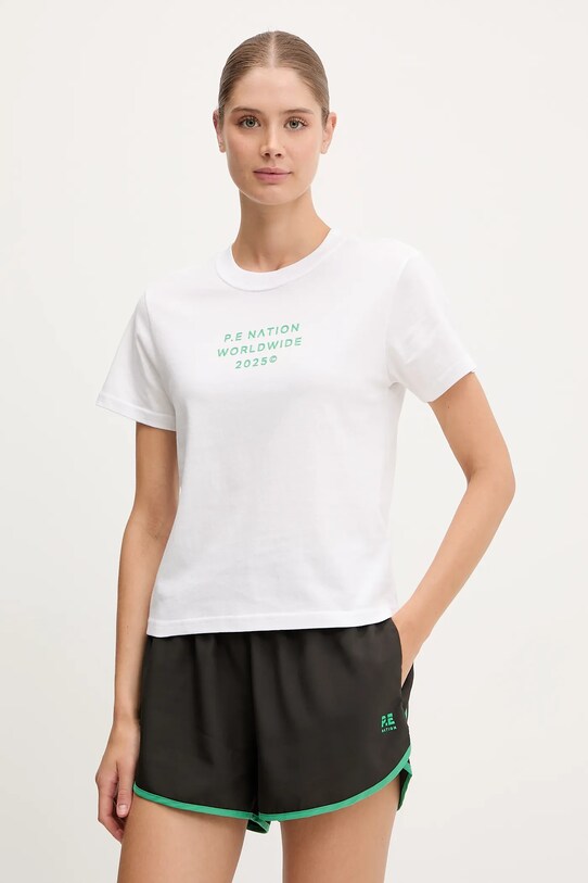 P.E Nation t-shirt bawełniany Compact nadruk biały 252T158
