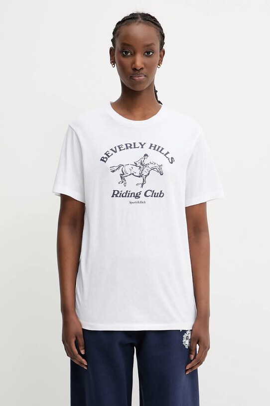 Хлопковая футболка Sporty & Rich Bh Riding Club Soft печать белый TO089626255WH01