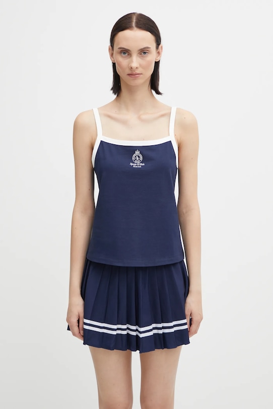 Sporty & Rich top Crown Tennis Pique Tank okrągły granatowy TO079621304BL107