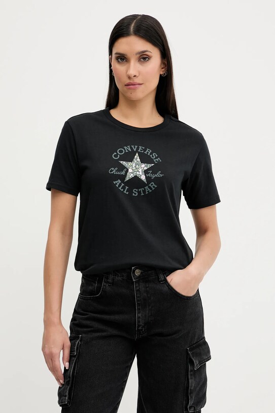 Bavlněné tričko Converse potisk černá 10027751.A02