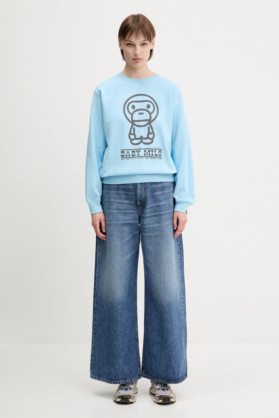 Бавовняна кофта A Bathing Ape Baby Milo Volume Sleeve Crewneck 2L30213005 блакитний