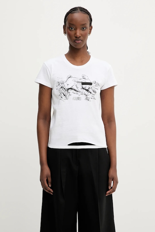 MM6 Maison Margiela t-shirt bawełniany nadruk biały S62GD0199.M20108.100