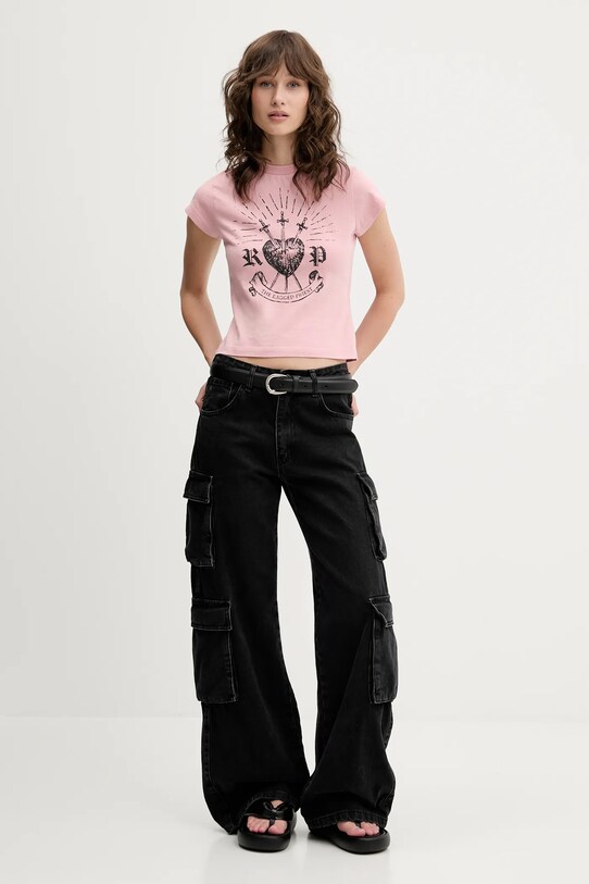 The Ragged Priest tricou din bumbac RPSS251083JS roz SS25