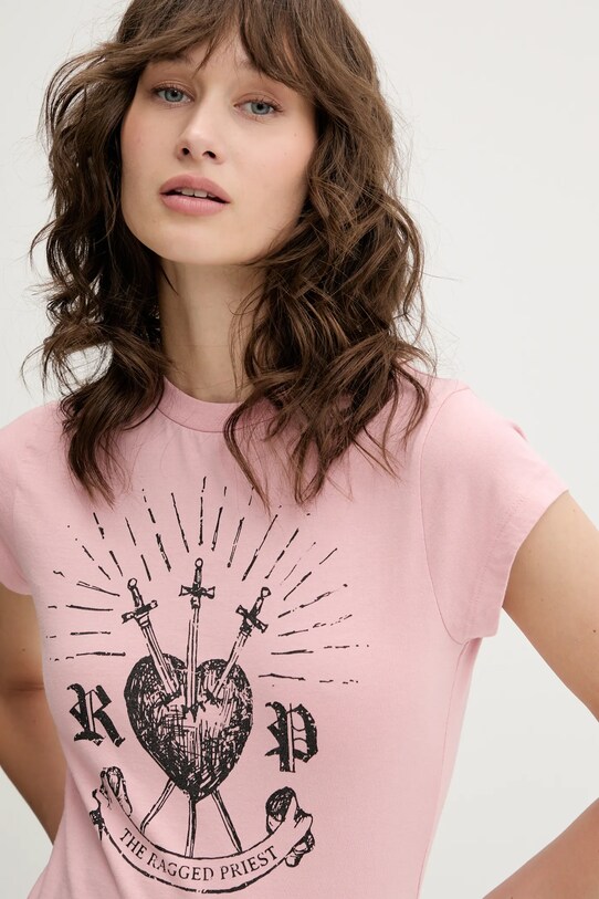 The Ragged Priest tricou din bumbac roz RPSS251083JS