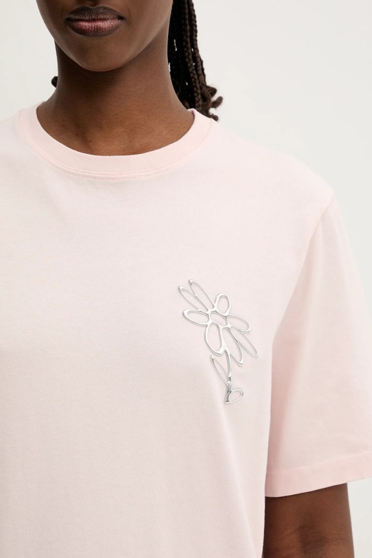 Bavlněné tričko Maison Kitsuné Metallic Daisy Comfort růžová OW00121KJ0119