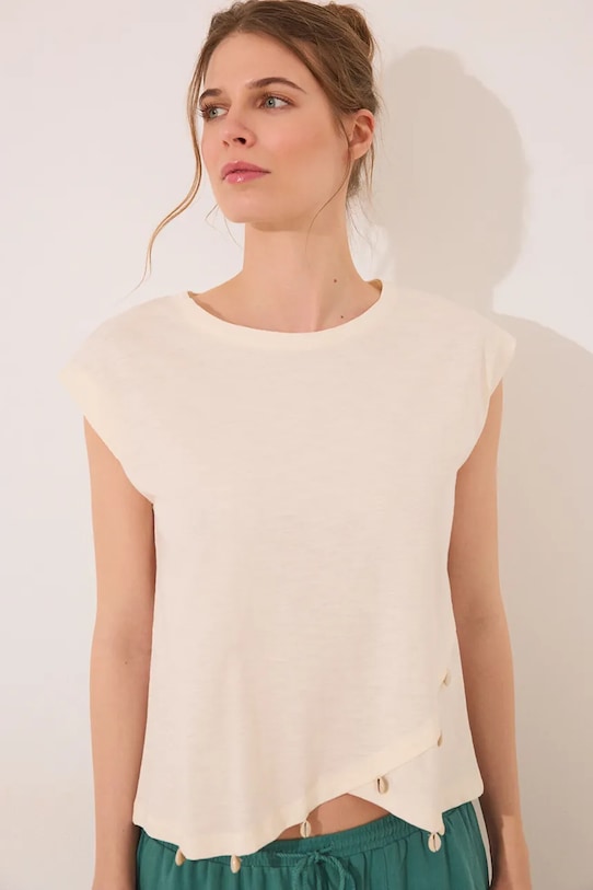 women'secret t-shirt bawełniany bawełna beżowy 3279707