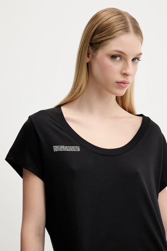 Βαμβακερό μπλουζάκι Pangaia Lightweight Scoop Neck T-Shirt μαύρο 10002565