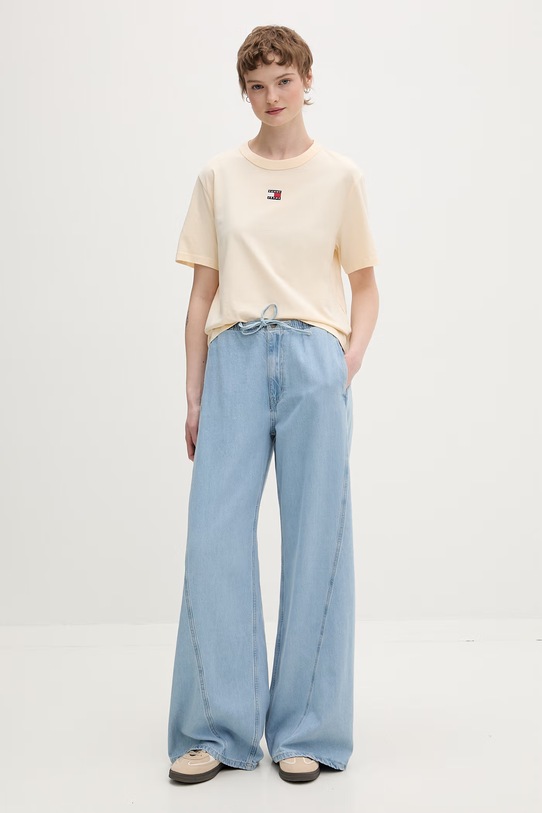 Tommy Jeans t-shirt bawełniany DW0DW22202 beżowy SS26