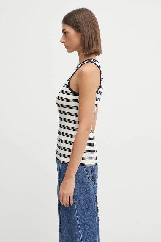 GANNI top Striped Soft Cotton Rib T4144 granatowy SS25
