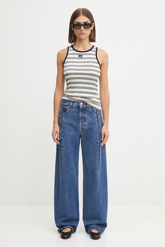 GANNI top Striped Soft Cotton Rib T4144 granatowy