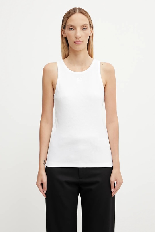 GANNI top Soft Cotton Rib gładkie biały T3897