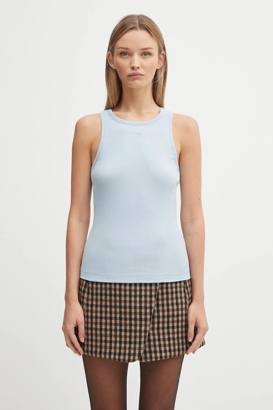 GANNI top Soft Cotton Rib okrągły niebieski T4143