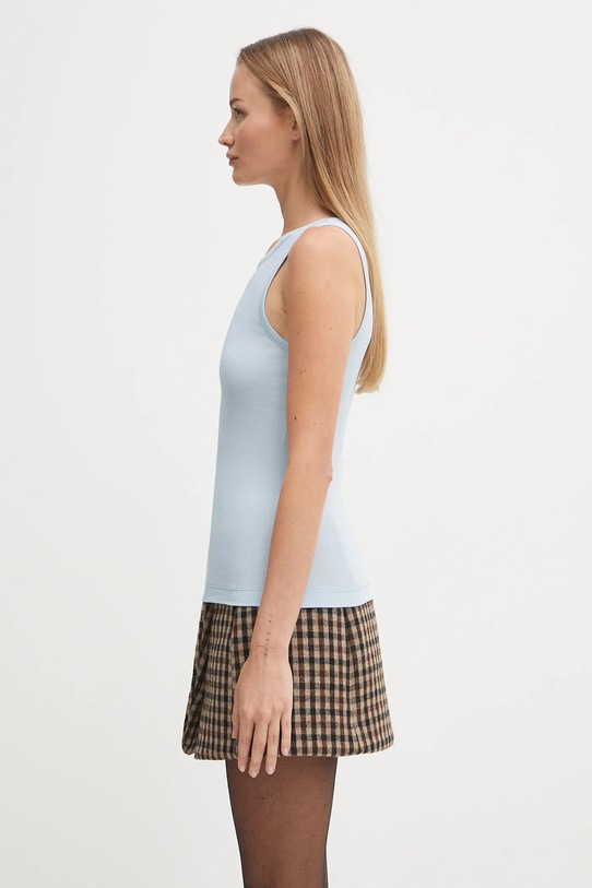 GANNI top Soft Cotton Rib T4143 niebieski SS25