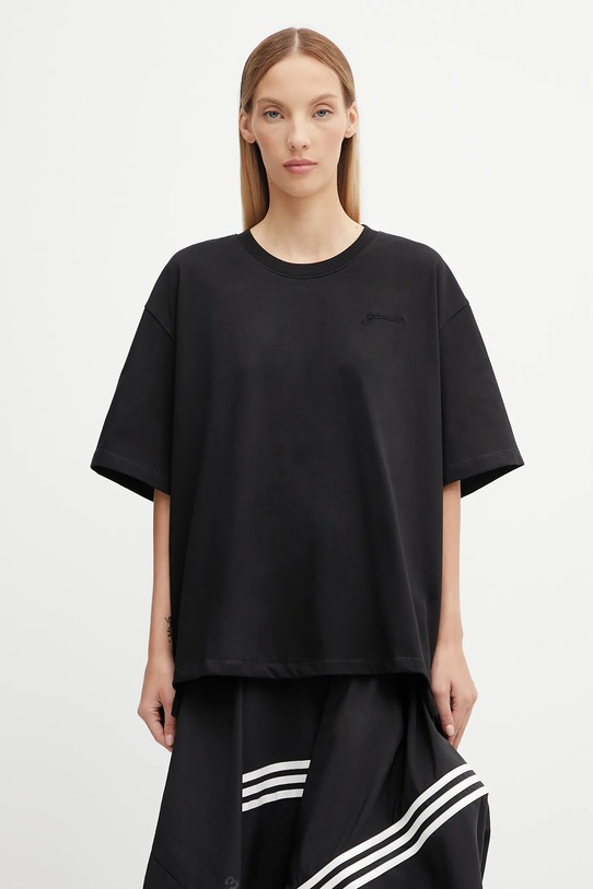 Bavlnené tričko GANNI Heavy Cotton Drop Shoulder Open Back relaxed čierna T4168
