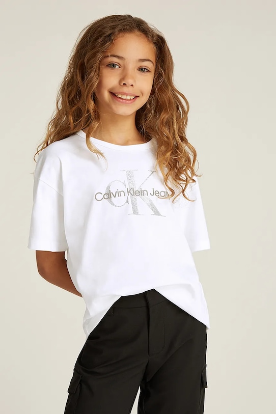 Dětské bavlněné tričko Calvin Klein Jeans kulatý bílá IG0IG02801.PPYA
