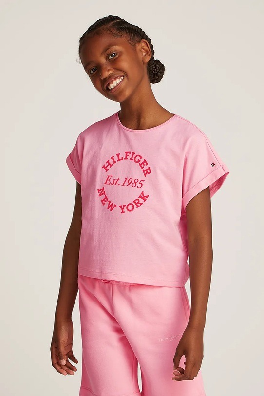Tommy Hilfiger t-shirt bawełniany dziecięcy nadruk różowy KG0KG08295.98.122.PPYA