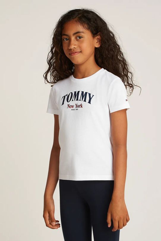 Детская хлопковая футболка Tommy Hilfiger хлопок белый KG0KG08296.128.176.PPYA