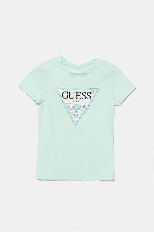 Guess t-shirt dziecięcy z elastanem turkusowy J2YI51.K6YW1.PPYA