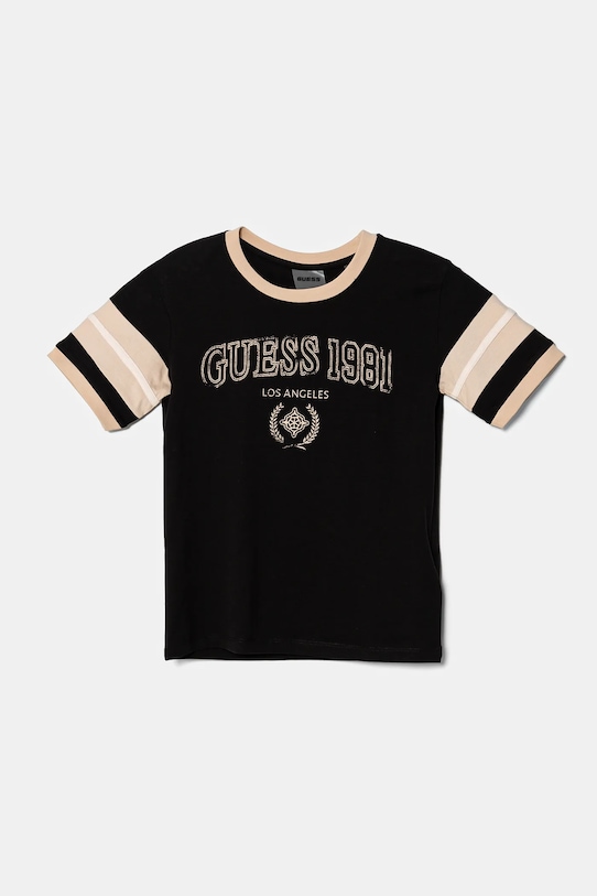 Παιδικό βαμβακερό μπλουζάκι Guess στάμπα μαύρο J5RI45.KA260.PPYA