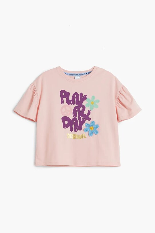 Desigual tricou de bumbac pentru copii 25SGTK03 roz SS25