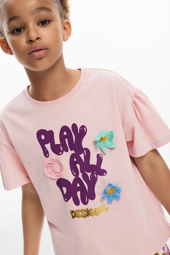 Desigual tricou de bumbac pentru copii 25SGTK03 roz