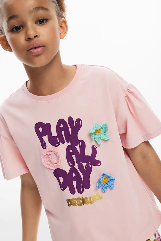 Детска памучна тениска Desigual 25SGTK03 розов