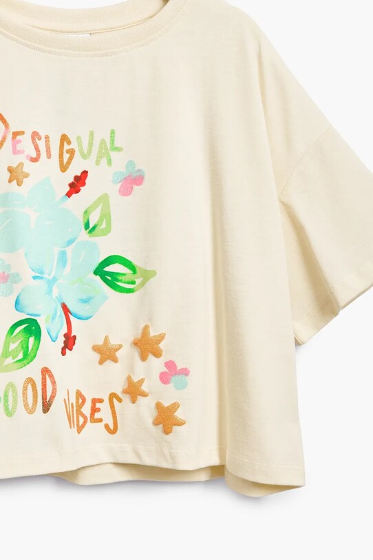 Desigual tricou de bumbac pentru copii bej 25SGTK05