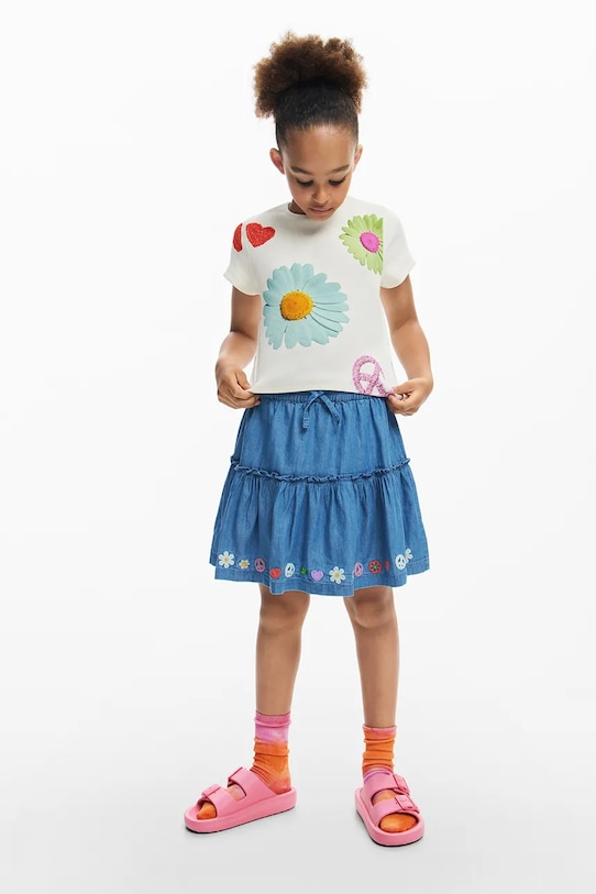 Otroška kratka majica Desigual Z elastanom bela 25SGTK18