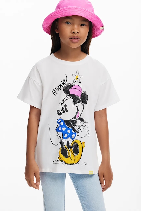 Otroška bombažna kratka majica Desigual x Disney Okrogel bela 25SGTK19