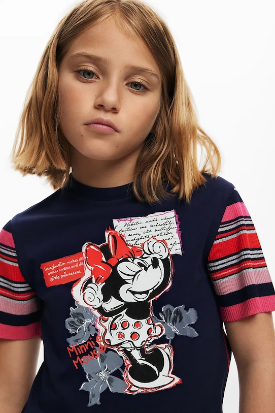 Otroška bombažna kratka majica Desigual x Disney 25SGTK20 mornarsko modra